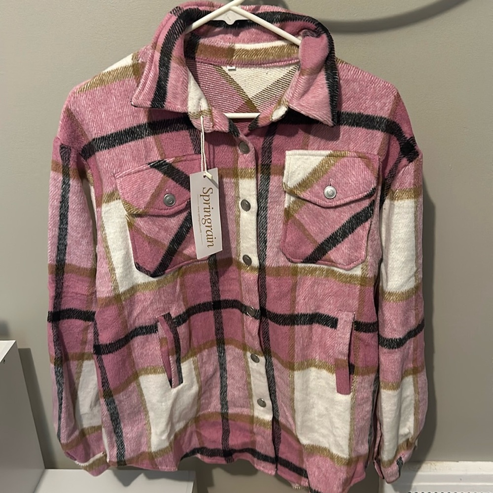 Pink fleece flannel jacket
